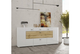 Комод COBY 247JMB26 2D2S Biały Połysk/Dąb Wotan